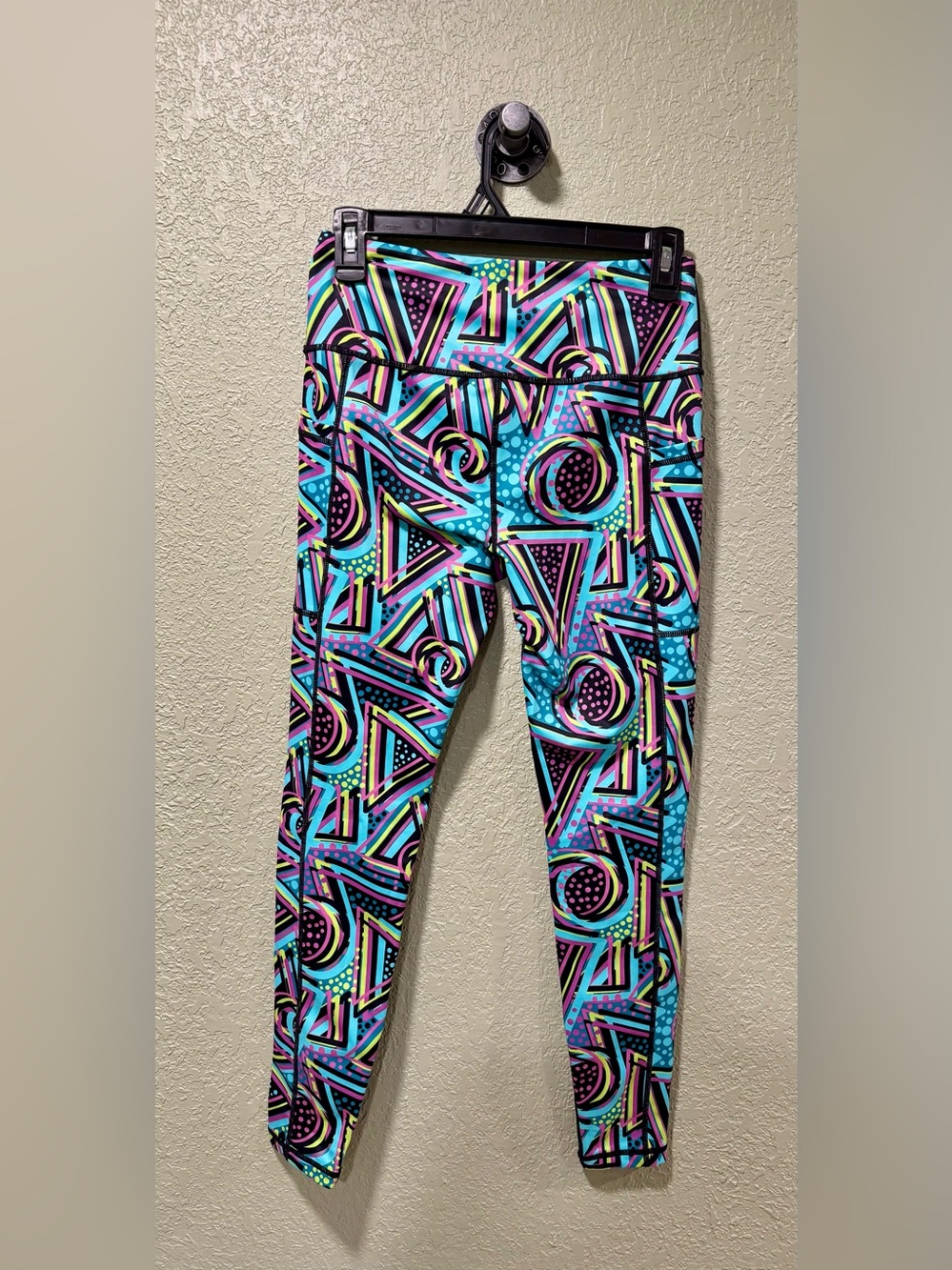 Constantly Varied Gear Neon Geometric Print Leggings - Blue/Purple/Yellow S - Picture 4 of 4